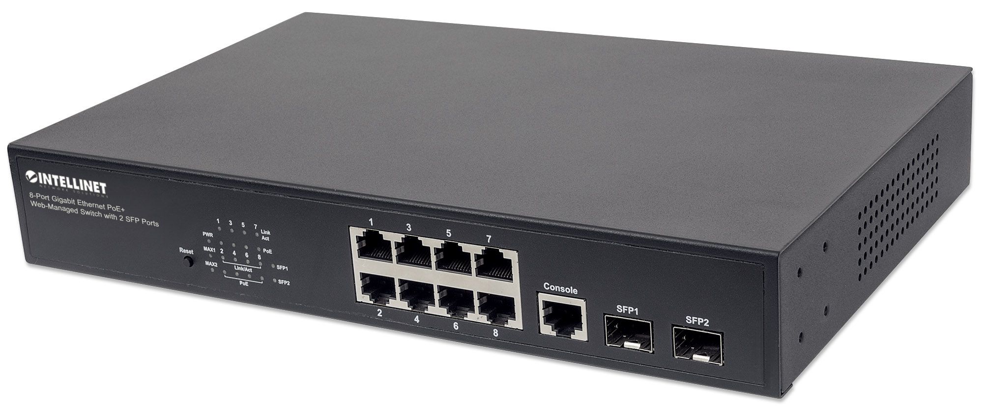 561082 | 8-Port Gigabit Ethernet PoE+ Web-Managed Switch with 2 SFP Ports