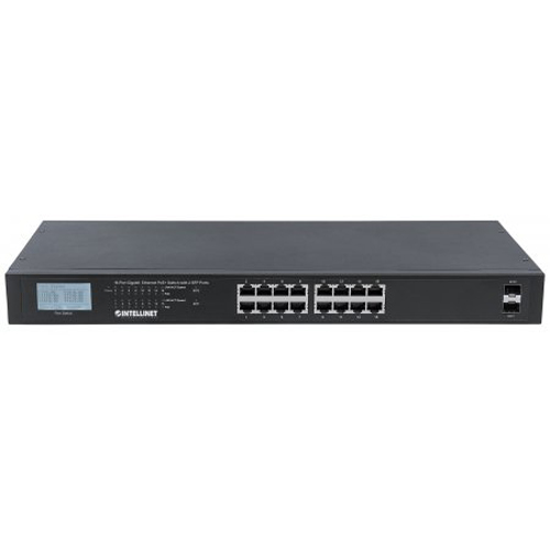 561259 | 16-Port Gigabit Ethernet PoE+ Switch with 2 SFP Ports and LCD Screen