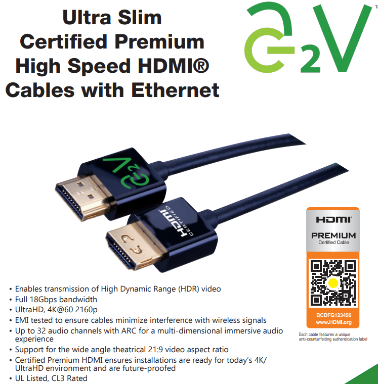 A2VCPSL4K Slim Certified Premium HDMI Cables